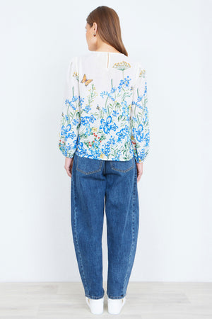 Yumi Ivory Butterfly Print Long Sleeve Top