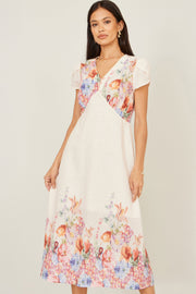 Yumi Pink Border Floral Midi Dress