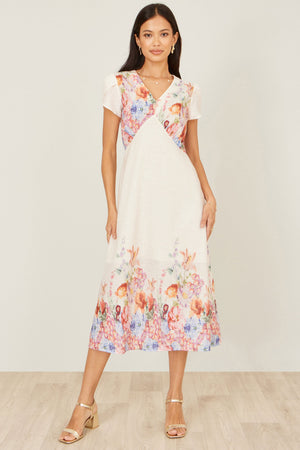 Yumi Pink Border Floral Midi Dress