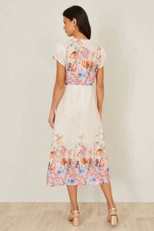 Yumi Pink Border Floral Midi Dress