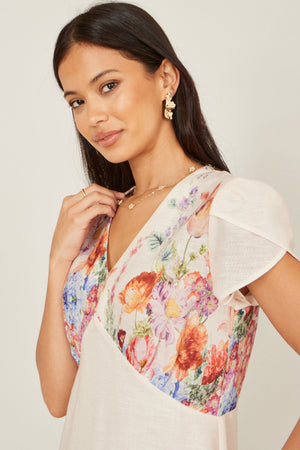 Yumi Pink Border Floral Midi Dress