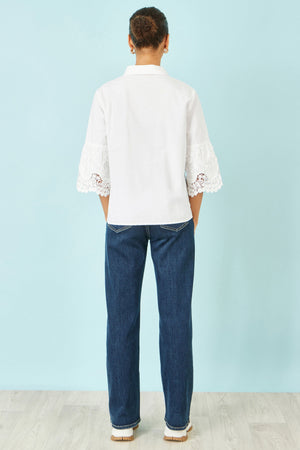 Yumi White Cotton Lace Border Shirt