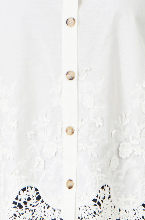 Yumi White Cotton Lace Border Shirt