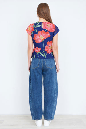Yumi Navy Poppy Mesh Top