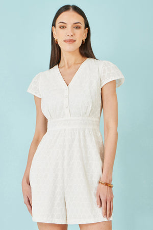 Yumi White Cotton Broderie Anglaise Playsuit