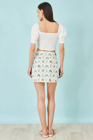 Yumi White Palm Print Cotton Wrap Skirt
