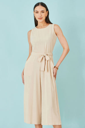Yumi Beige Viscose Culotte Jumpsuit
