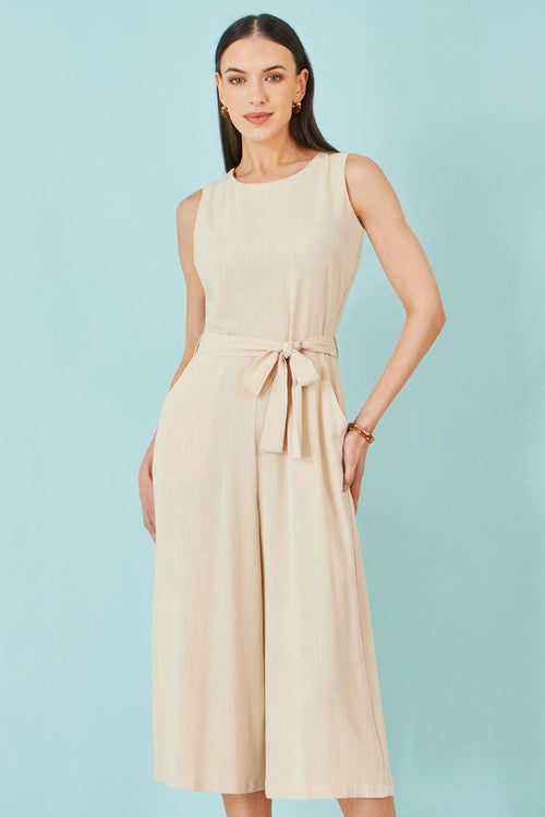 Yumi Beige Viscose Culotte Jumpsuit