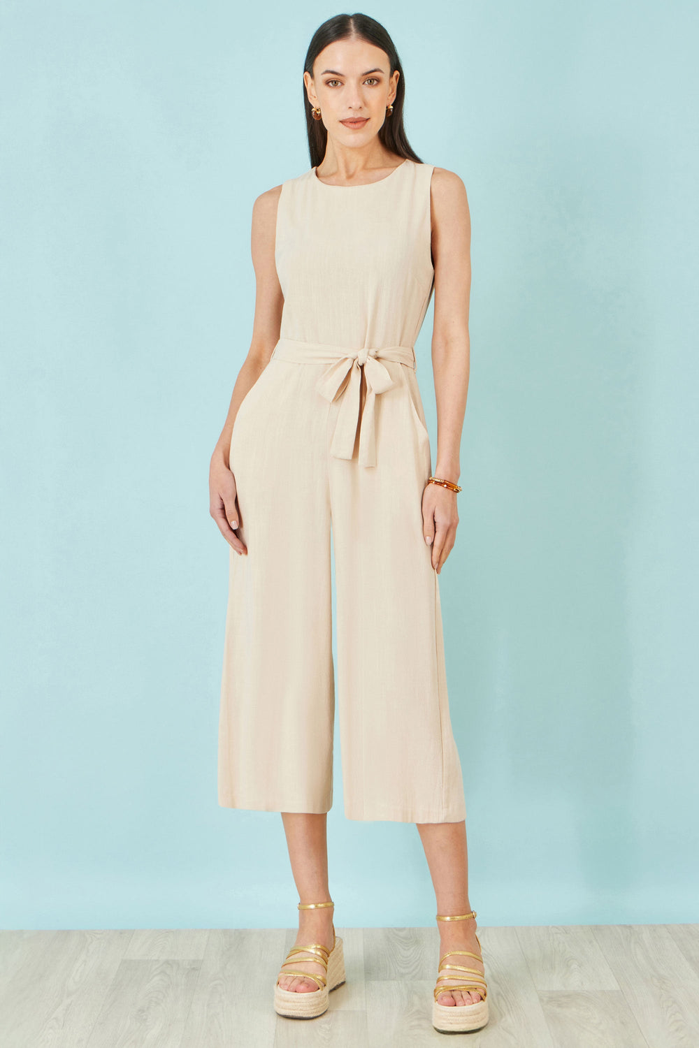 Yumi Beige Viscose Culotte Jumpsuit