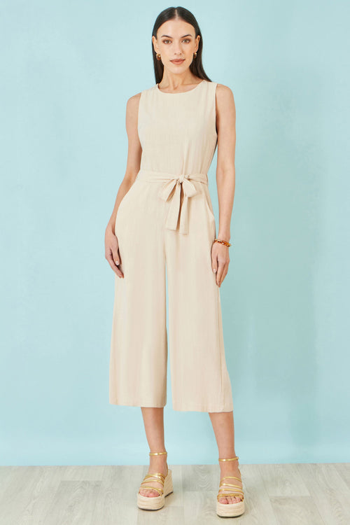Yumi Beige Viscose Culotte Jumpsuit