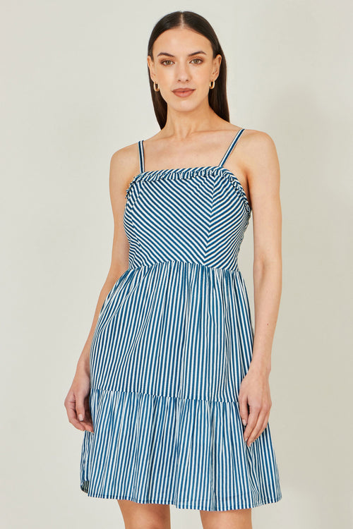 Yumi Blue Stripe Cotton Mini Sun Dress