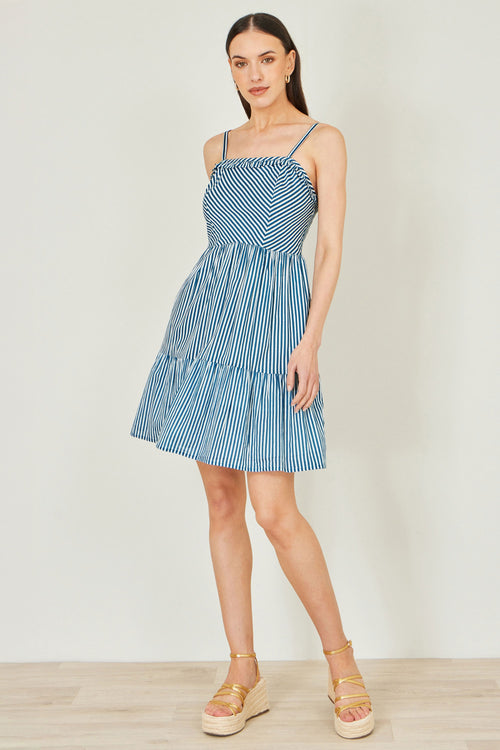 Yumi Blue Stripe Cotton Mini Sun Dress
