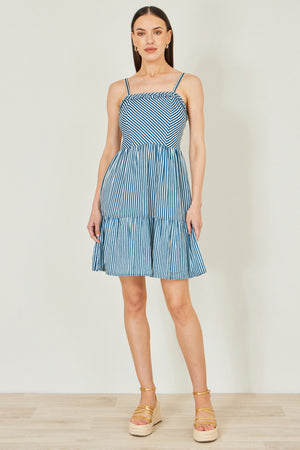 Yumi Blue Stripe Cotton Mini Sun Dress
