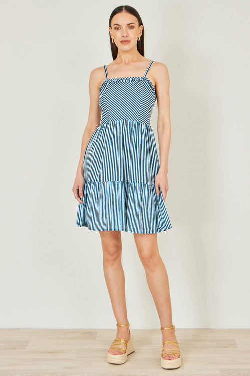 Yumi Blue Stripe Cotton Mini Sun Dress