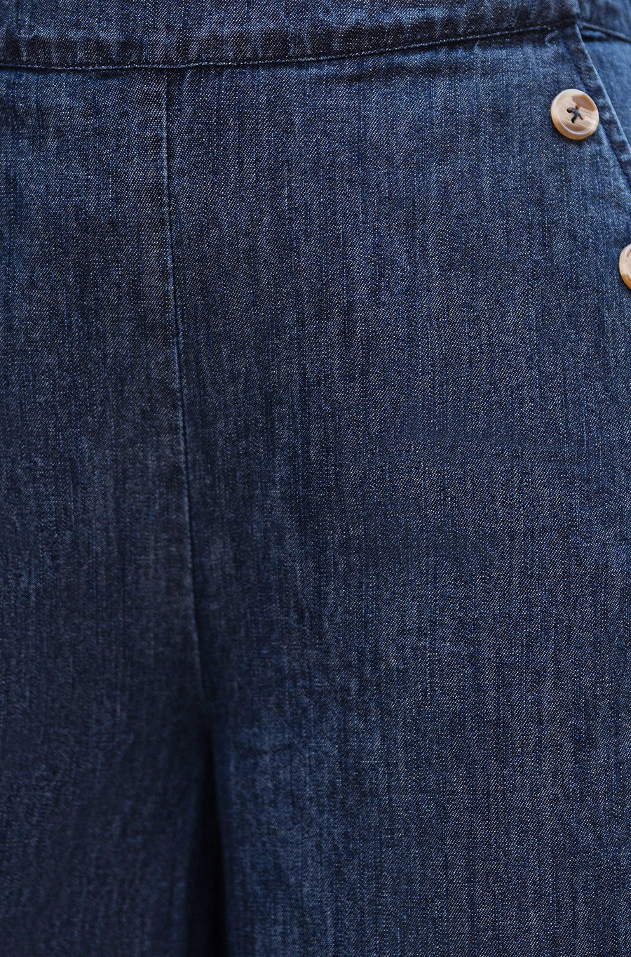 Yumi Blue Chambray Wide Leg Trousers With Button Details