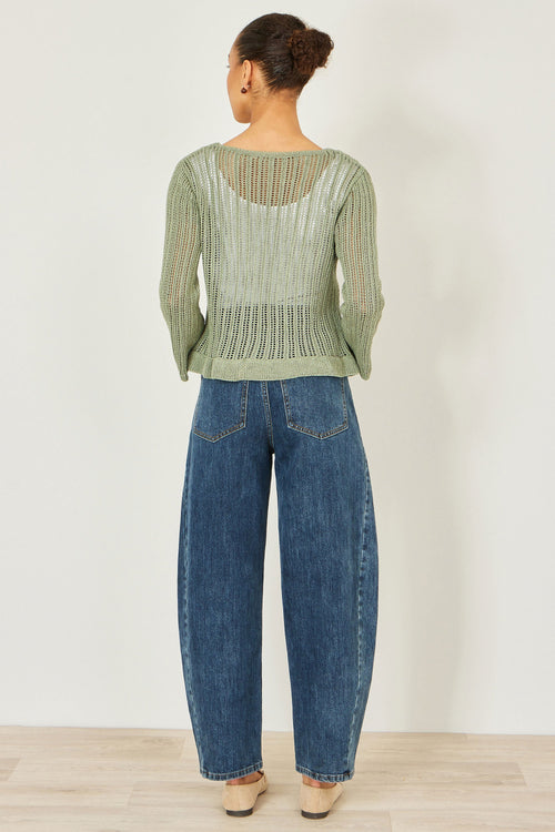 Yumi Green Tie Front Pointelle Cardigan