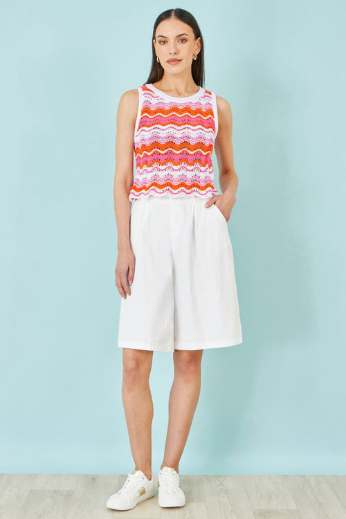 Yumi Orange Stripe Crochet Stripe Vest Top