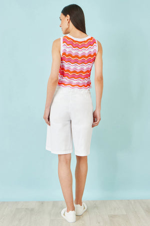 Yumi Orange Stripe Crochet Stripe Vest Top