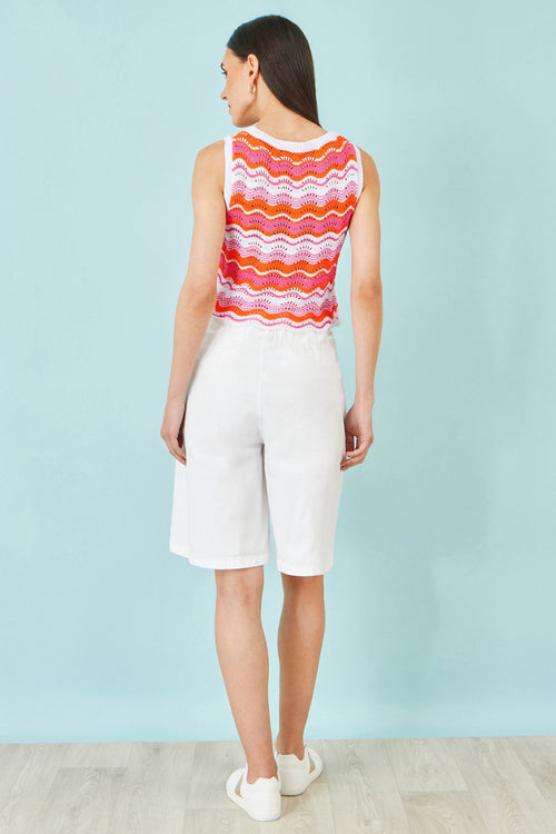 Yumi Orange Stripe Crochet Stripe Vest Top
