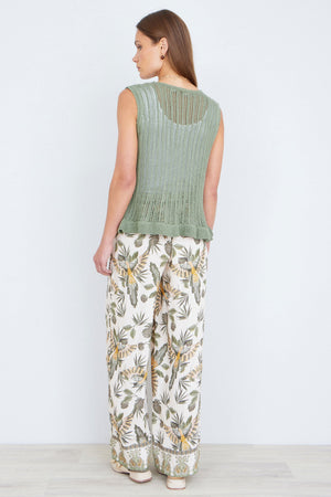 Yumi Green Knitted Cotton Tie Waistcoat Top