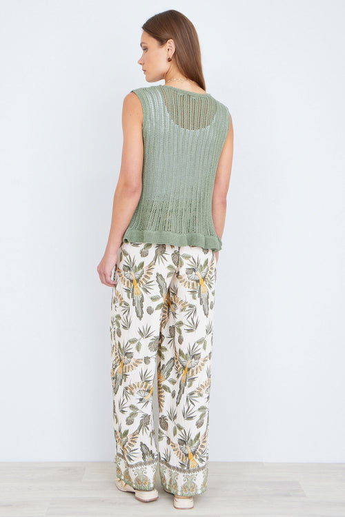 Yumi Green Knitted Cotton Tie Waistcoat Top