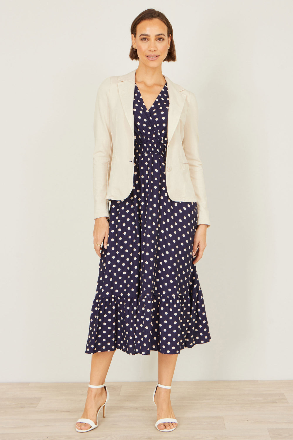 Yumi Beige Stretch Cotton Blazer