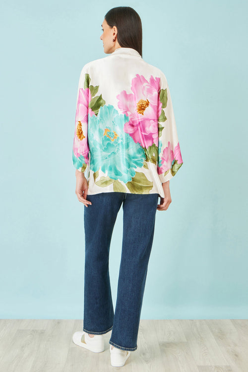 Yumi Ivory Floral Print Relaxed Kimono