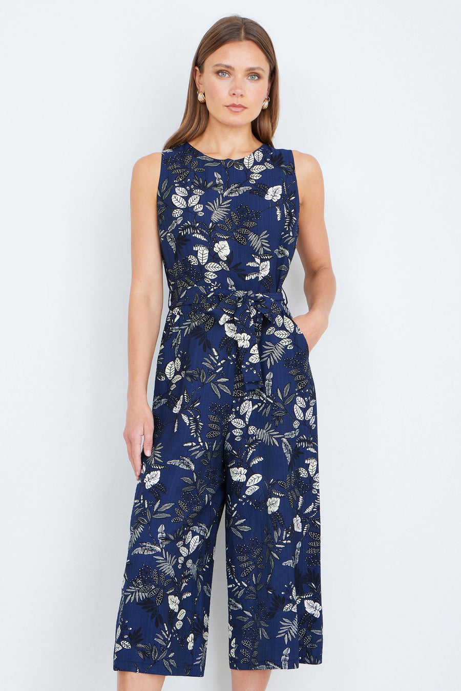Yumi Navy Leaf Culotte Jumpsuit