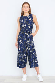 Yumi Navy Leaf Culotte Jumpsuit