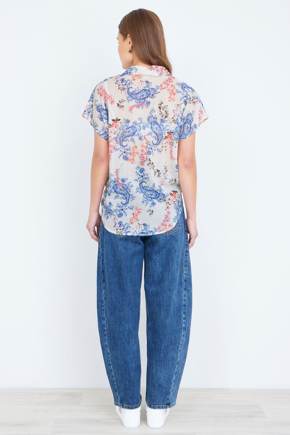Yumi White Cotton Paisley Print Tie Knot Shirt