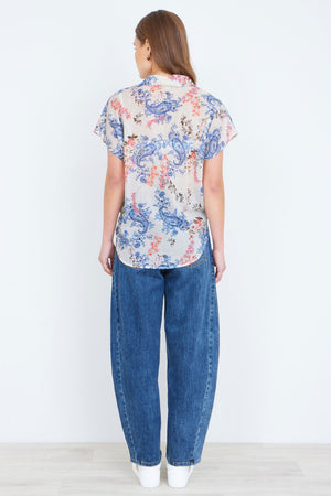Yumi White Cotton Paisley Print Tie Knot Shirt