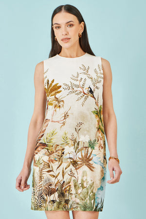 Yumi Ivory Jungle Print Viscose Shift Dress