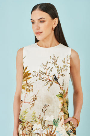 Yumi Ivory Jungle Print Viscose Shift Dress