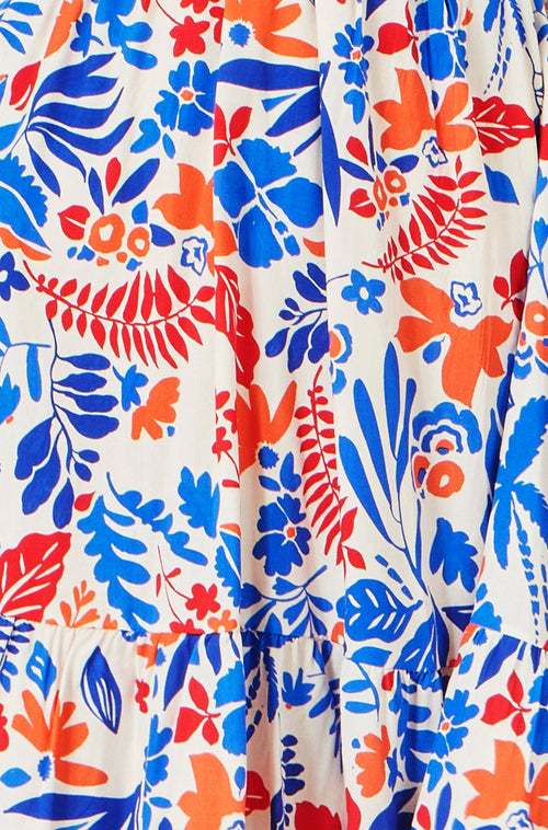 Yumi Multicolour Leaf Print Viscose Kimono Sleeve Tunic