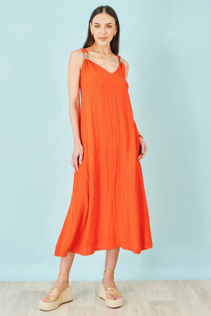 Yumi Orange Viscose Maxi Beach Dress