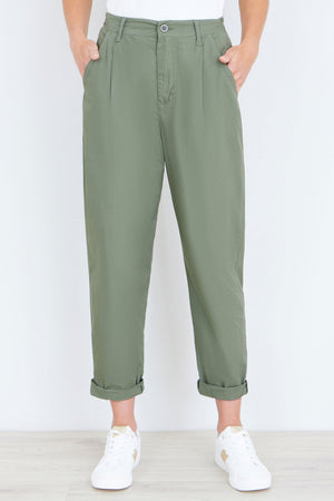Yumi Khaki Cotton Canvas Chino Trousers