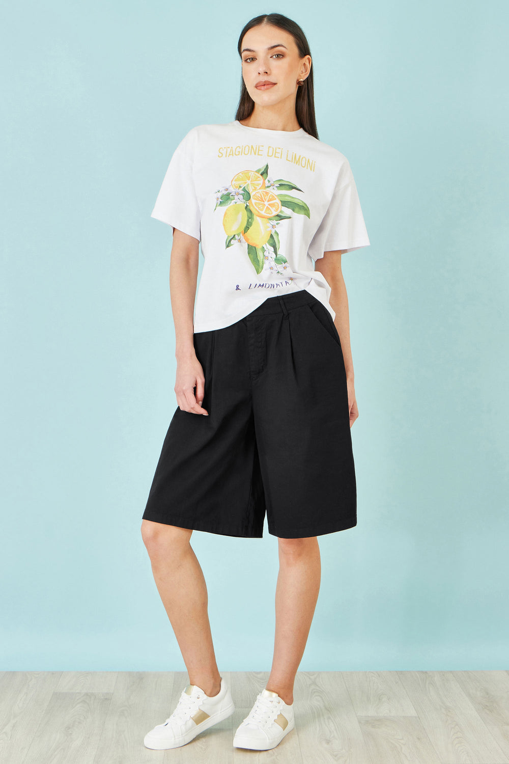 Yumi Black Cotton Bermuda Shorts