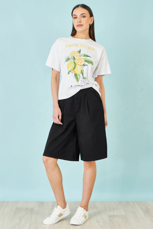 Yumi Black Cotton Bermuda Shorts