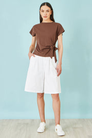 Yumi White Cotton Bermuda Shorts