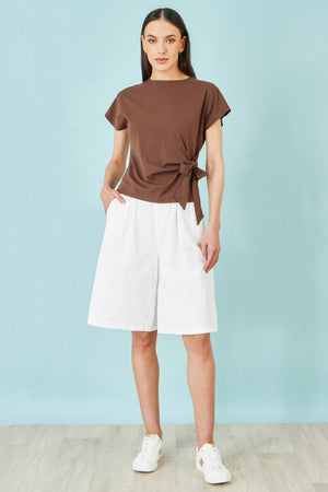 Yumi White Cotton Bermuda Shorts