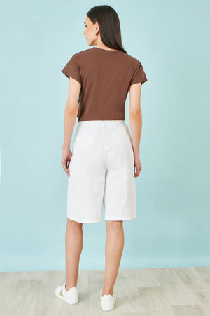 Yumi White Cotton Bermuda Shorts