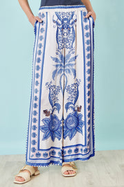 Yumi Blue Satin Print Placement Relaxed Trousers