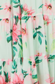Yumi Mint Floral Halter Neck Midi Dress With Matching Belt