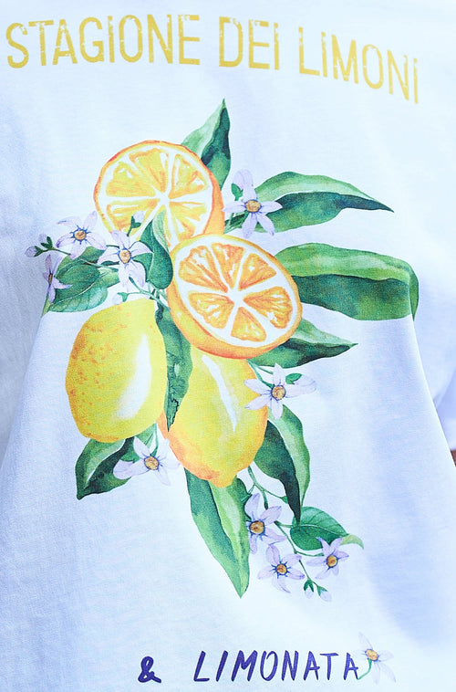 Yumi White Retro Relaxed Lemon Print Cotton T Shirt