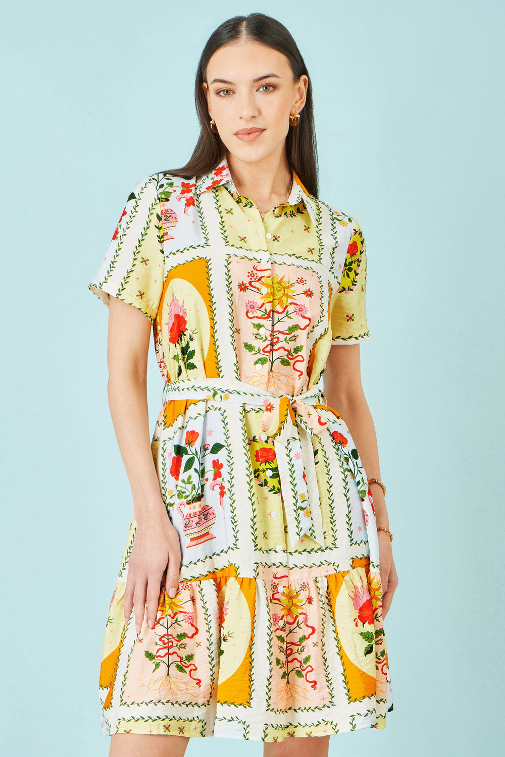 Yumi Multicolour Sun Patchwork Print Shirt Dress