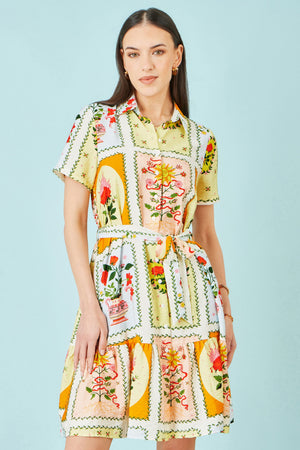 Yumi Multicolour Sun Patchwork Print Shirt Dress