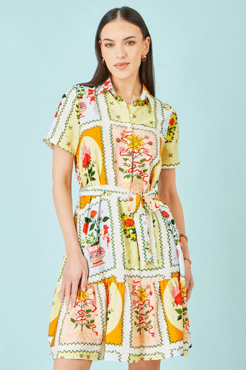 Yumi Multicolour Sun Patchwork Print Shirt Dress