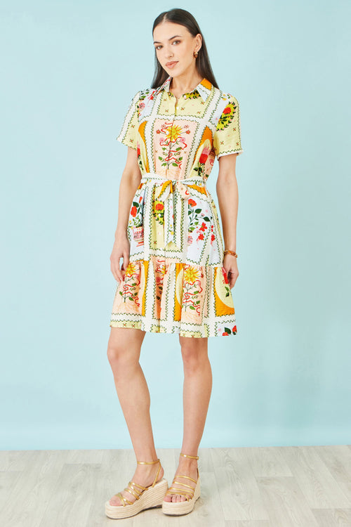 Yumi Multicolour Sun Patchwork Print Shirt Dress