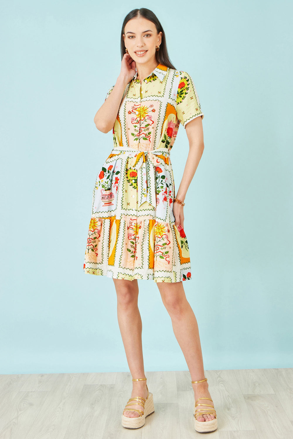 Yumi Multicolour Sun Patchwork Print Shirt Dress