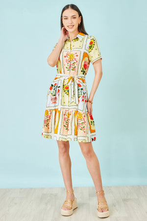 Yumi Multicolour Sun Patchwork Print Shirt Dress